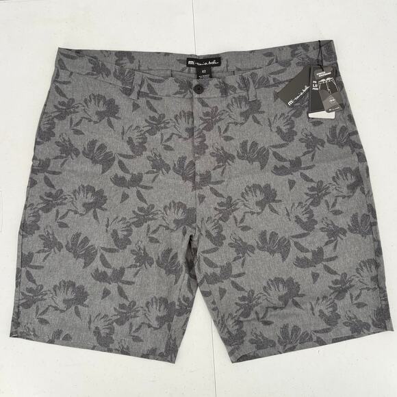 NWT Travis Mathew Inlet Heather Gray Floral Pinstripe Stretch Performance Shorts - Picture 1 of 11